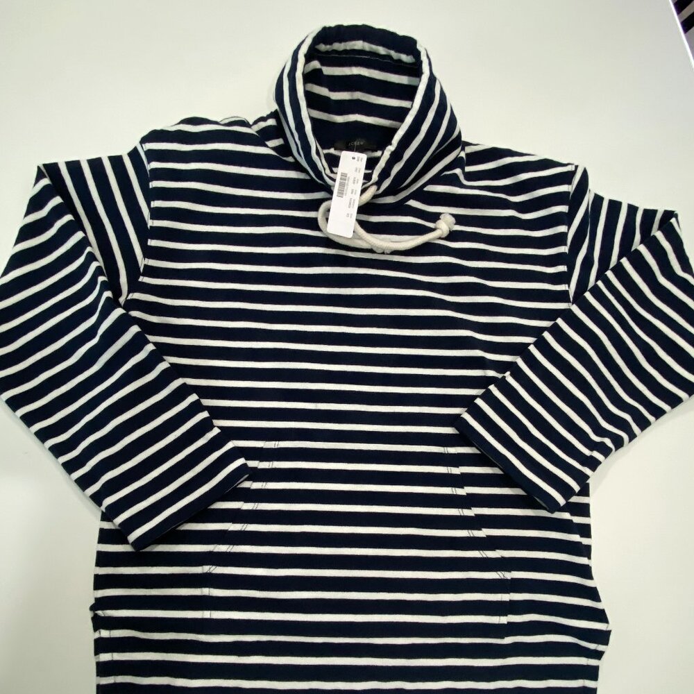 J. Crew Navy and White Striped Funnel Neck Pullover XS
